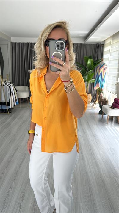 %100 PAMUKLU TURUNCU TİRİL GÖMLEK