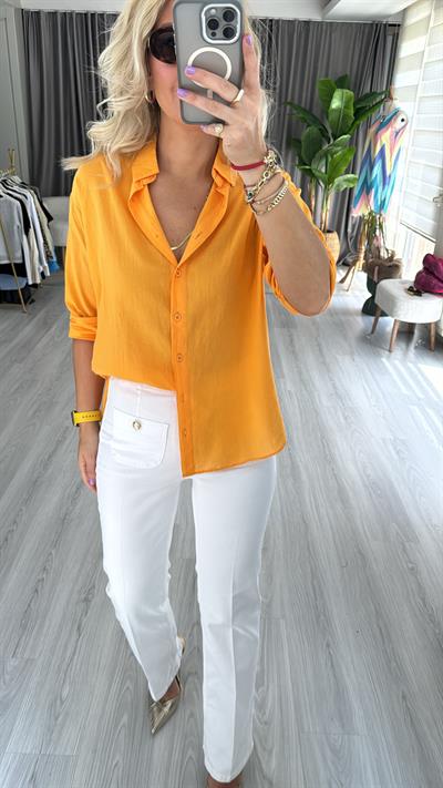 %100 PAMUKLU TURUNCU TİRİL GÖMLEK