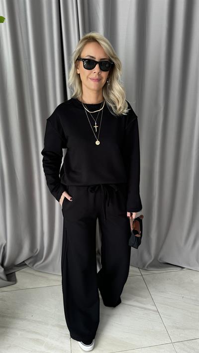 %100 Pamuklu Üç İplik Siyah Eşofman Takımı