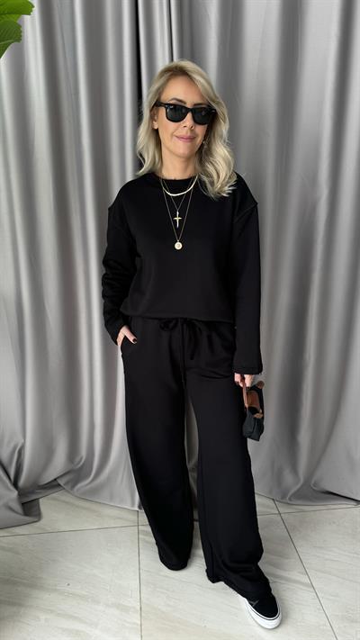 %100 Pamuklu Üç İplik Siyah Eşofman Takımı