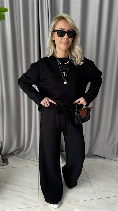 %100 Pamuklu Üç İplik Siyah Eşofman Takımı