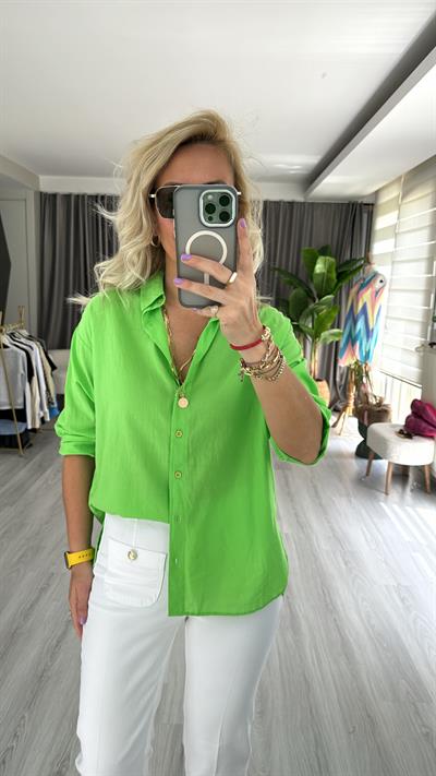 %100 PAMUKLU YEŞİL TİRİL GÖMLEK