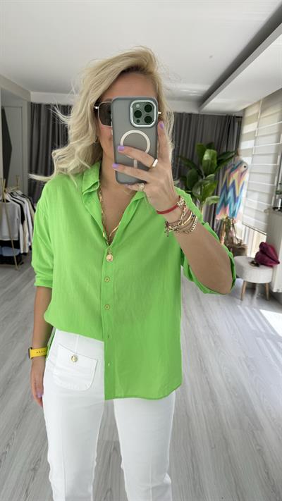 %100 PAMUKLU YEŞİL TİRİL GÖMLEK