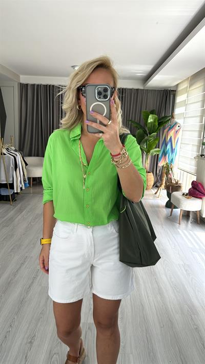 %100 PAMUKLU YEŞİL TİRİL GÖMLEK