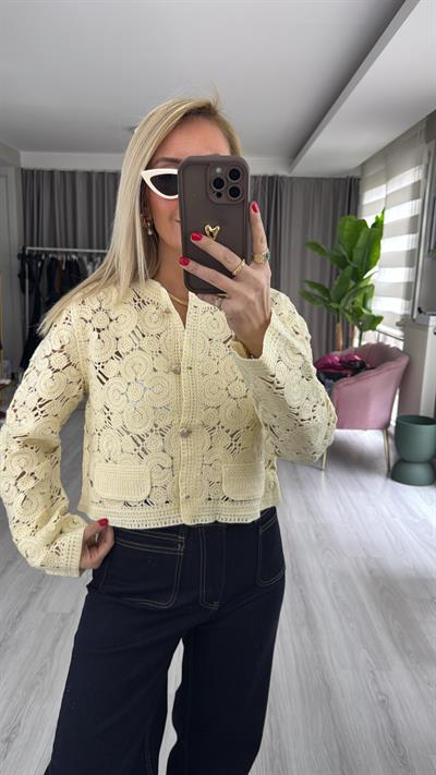 Açık Sarı Dantel Hırka