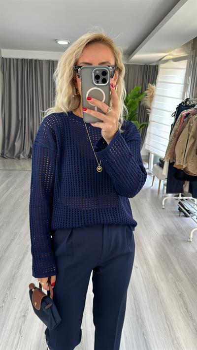 Ajurlu Merserize Lacivert Triko