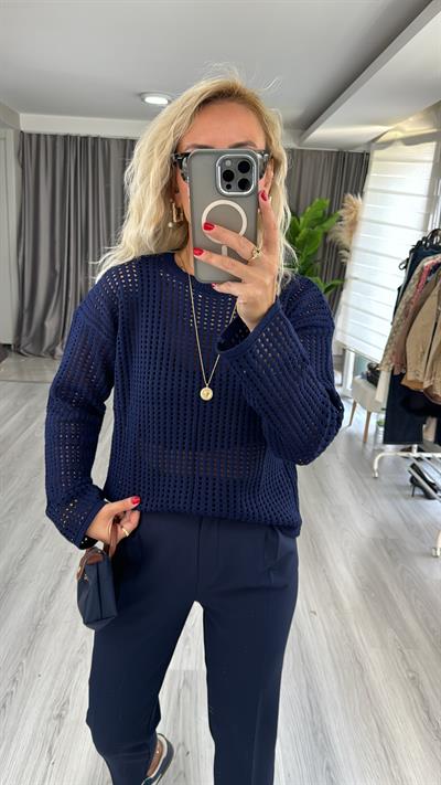 Ajurlu Merserize Lacivert Triko