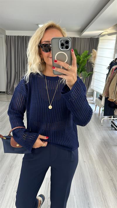 Ajurlu Merserize Lacivert Triko