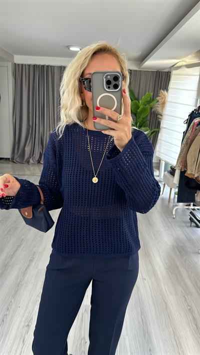 Ajurlu Merserize Lacivert Triko