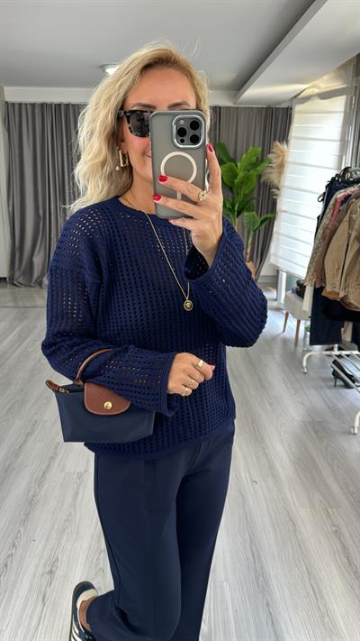 Ajurlu Merserize Lacivert Triko