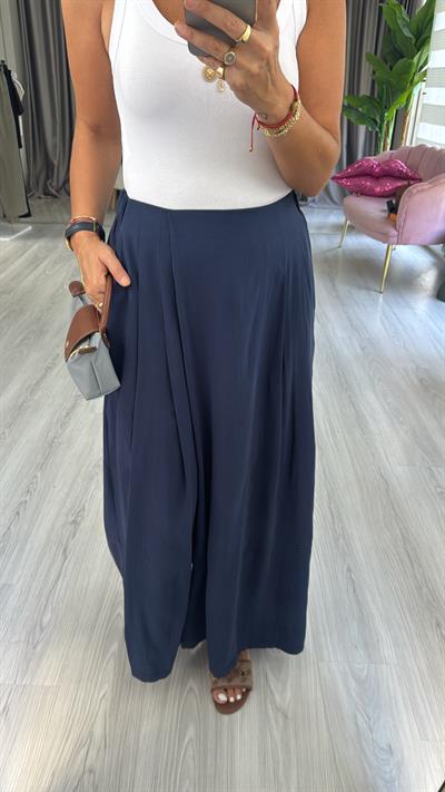 Arka Beli Lastikli Lacivert Tencel Tiril Pantolon