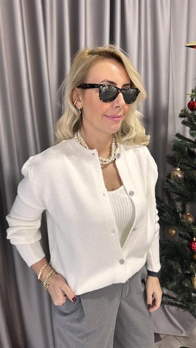 ASKILI BLUZLU, BALON KOL EKRU TRİKO TAKIM