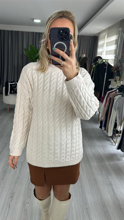 ATKILI SAÇ ÖRGÜLÜ EKRU TRİKO TAKIM