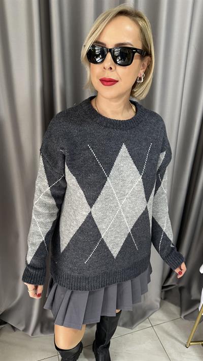 BAKLAVA DESEN GRİ ANTRASİT KAZAK