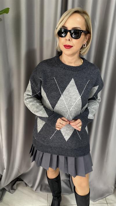 BAKLAVA DESEN GRİ ANTRASİT KAZAK