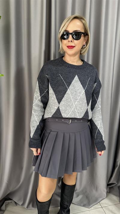 BAKLAVA DESEN GRİ ANTRASİT KAZAK