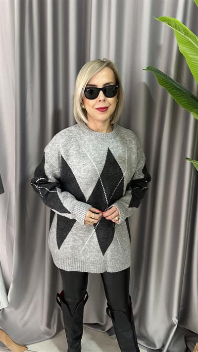 BAKLAVA DESENLİ GRİ KAZAK