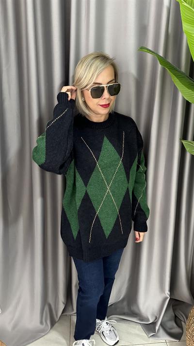 BAKLAVA DESENLİ LACİVERT KAZAK