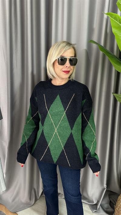 BAKLAVA DESENLİ LACİVERT KAZAK