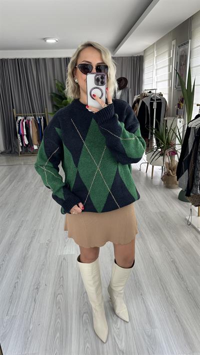 BAKLAVA DESENLİ LACİVERT KAZAK