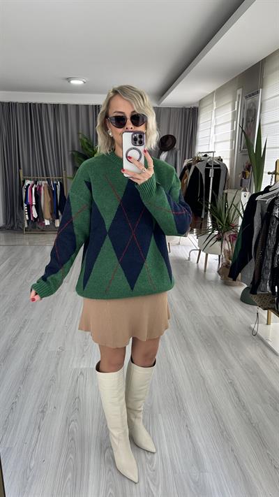 BAKLAVA DESENLİ LACİVERT KAZAK