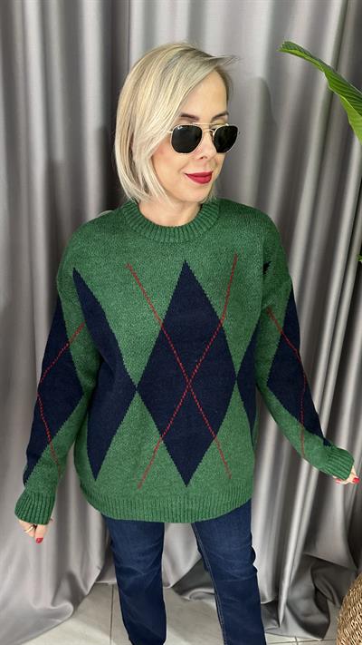 BAKLAVA DESENLİ YEŞİL KAZAK