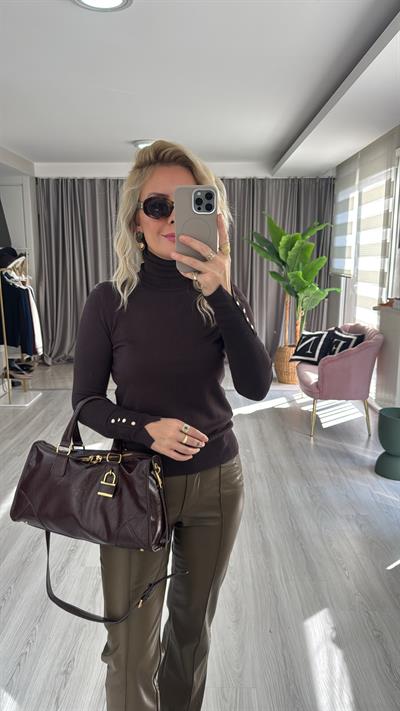 Balıkçı Yaka Kolu Droplu Acı Kahve Dilvin Triko