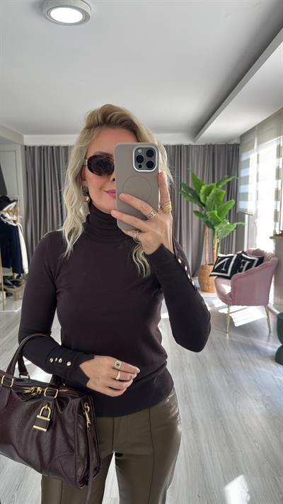 Balıkçı Yaka Kolu Droplu Acı Kahve Dilvin Triko