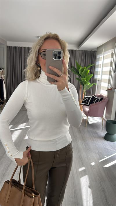 Balıkçı Yaka Kolu Droplu Ekru Dilvin Triko