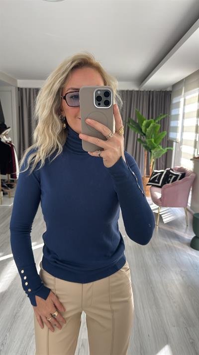 Balıkçı Yaka Kolu Droplu İndigo Dilvin Triko