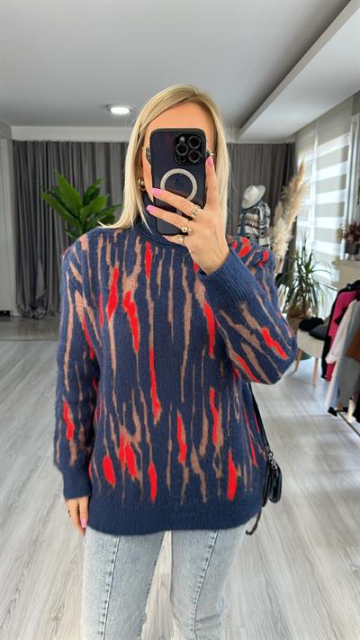 BALIKÇI YAKA SAKALLI TRİKO LACİVERT / KIRMIZI