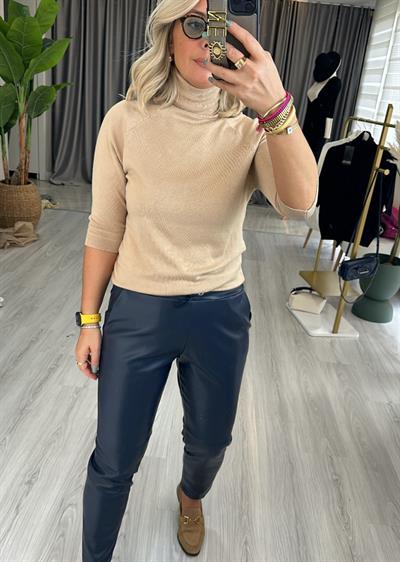 Bej Balıkçı Yaka Yarım Kol Triko
