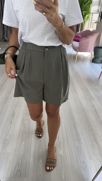 Bel Arkası Lastikli Haki Tencel Şort