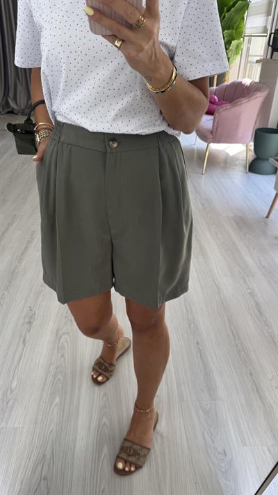 Bel Arkası Lastikli Haki Tencel Şort