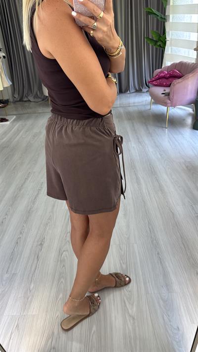 Bel Arkası Lastikli Modal Kahverengi Şort Etek