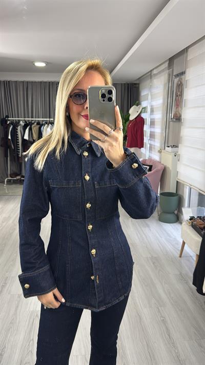 Belden Oturtmalı Gold Düğmeli Premium Jean Gömlek