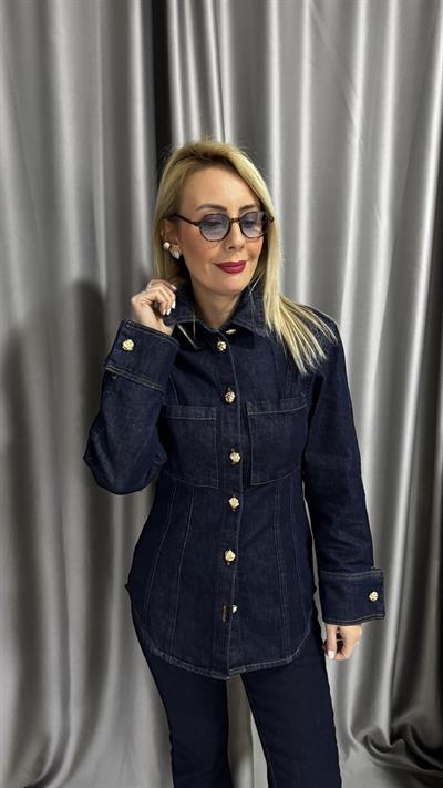 Belden Oturtmalı Gold Düğmeli Premium Jean Gömlek