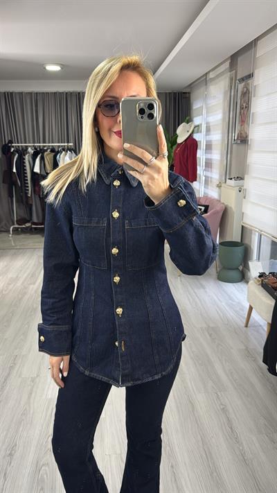 Belden Oturtmalı Gold Düğmeli Premium Jean Gömlek