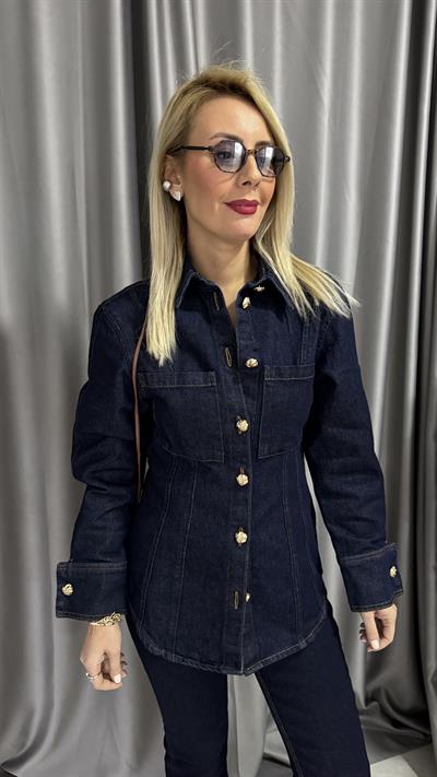 Belden Oturtmalı Gold Düğmeli Premium Jean Gömlek