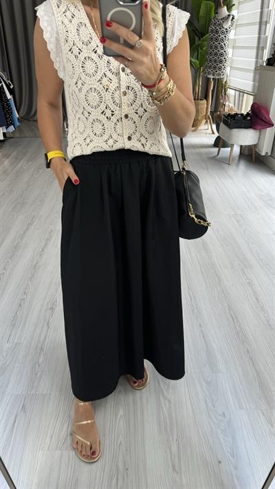 BELİ LASTİKLİ, CEPLİ SİYAH ETEK