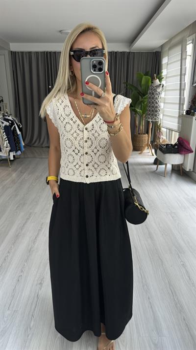 BELİ LASTİKLİ, CEPLİ SİYAH ETEK