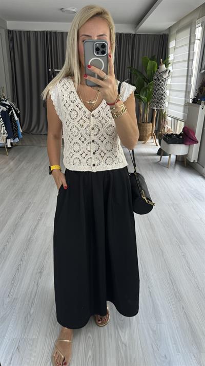 BELİ LASTİKLİ, CEPLİ SİYAH ETEK