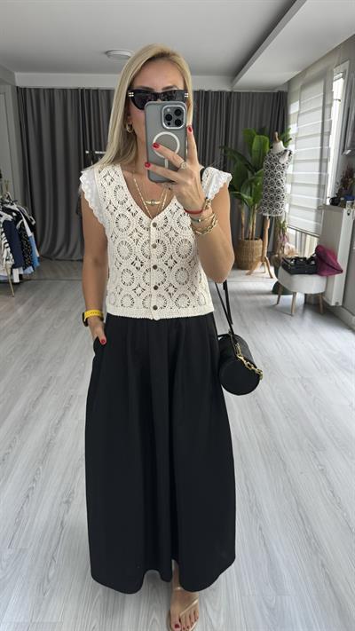 BELİ LASTİKLİ, CEPLİ SİYAH ETEK