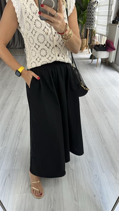 BELİ LASTİKLİ, CEPLİ SİYAH ETEK