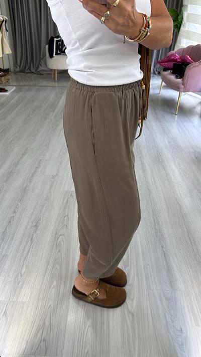 Beli Lastikli Haki Tencel Pantolon