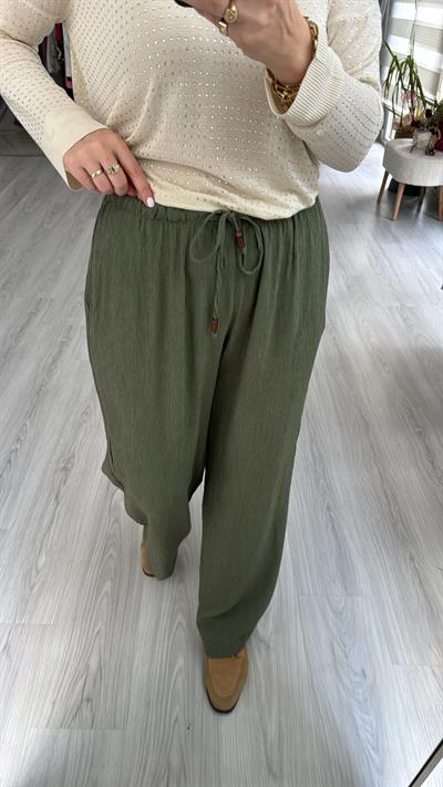 BELİ LASTİKLİ HAKİ TİRİL PALAZZO PANTOLON