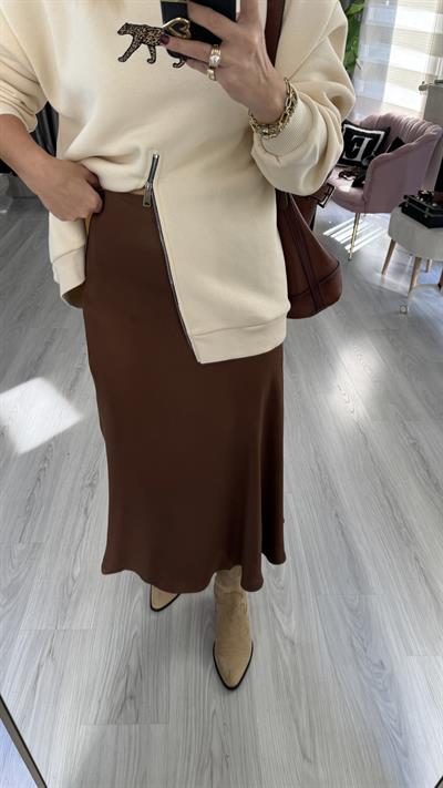 Beli Lastikli Kahverengi Saten Etek