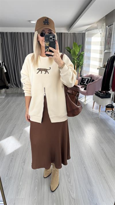 Beli Lastikli Kahverengi Saten Etek