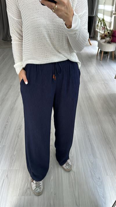 BELİ LASTİKLİ LACİVERT TİRİL PALAZZO PANTOLON