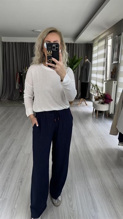 BELİ LASTİKLİ LACİVERT TİRİL PALAZZO PANTOLON